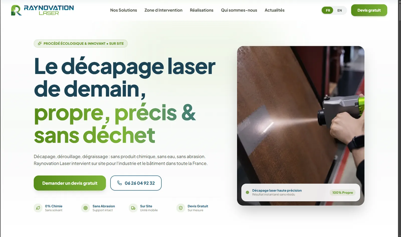 Page d’accueil du site Raynovation Laser réalisé par Victa Studio